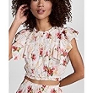 LoveShackFancy Pink Floral Ruffle Blouse